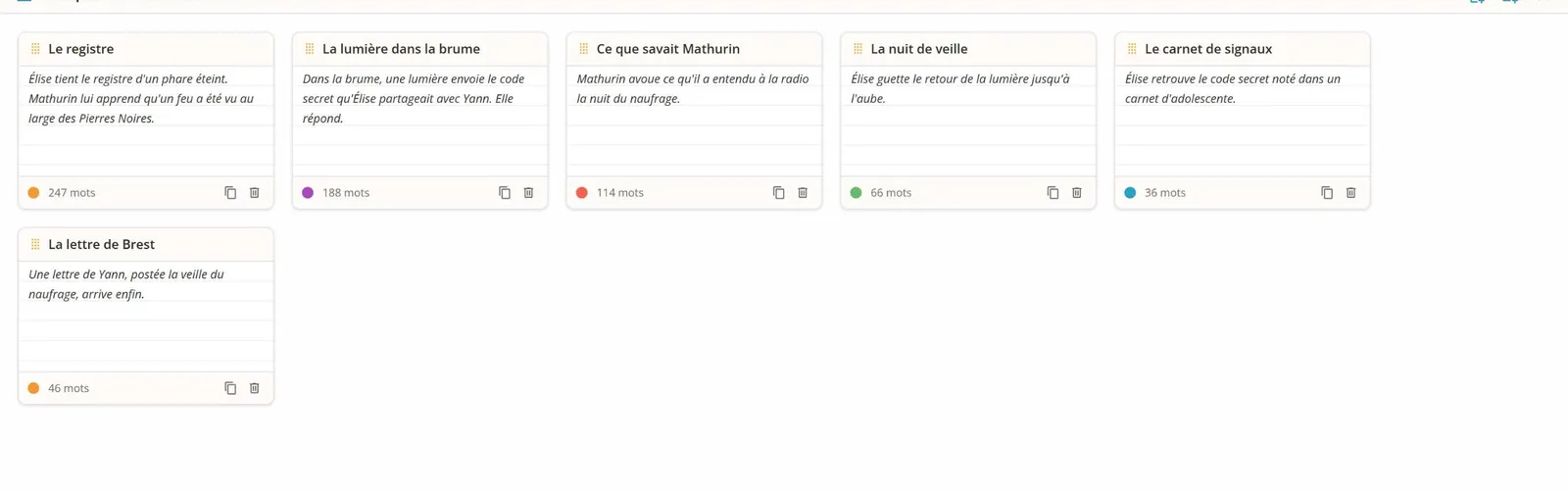 Le mode cartes d'un chapitre